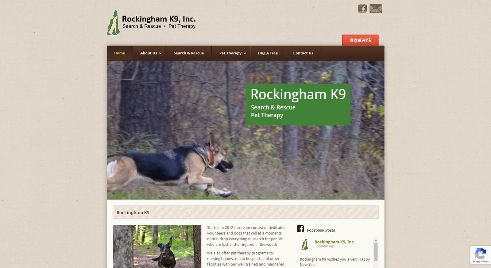 Original Rockingham K9 website design featuring search and rescue dogs.